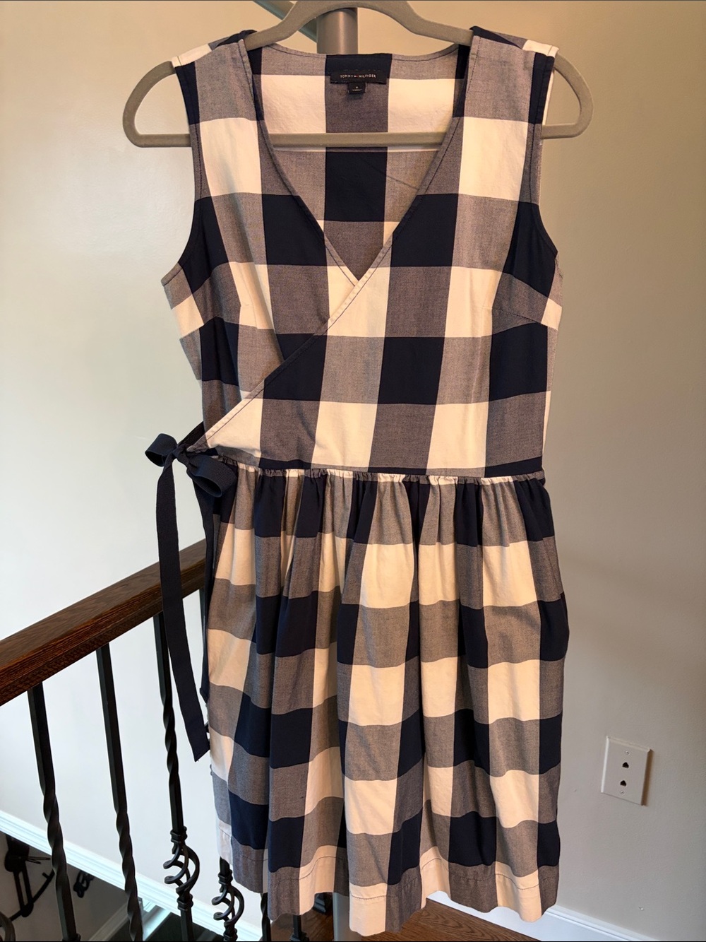 Tommy Hilfiger Navy and White Gingham Wrap Dress for women